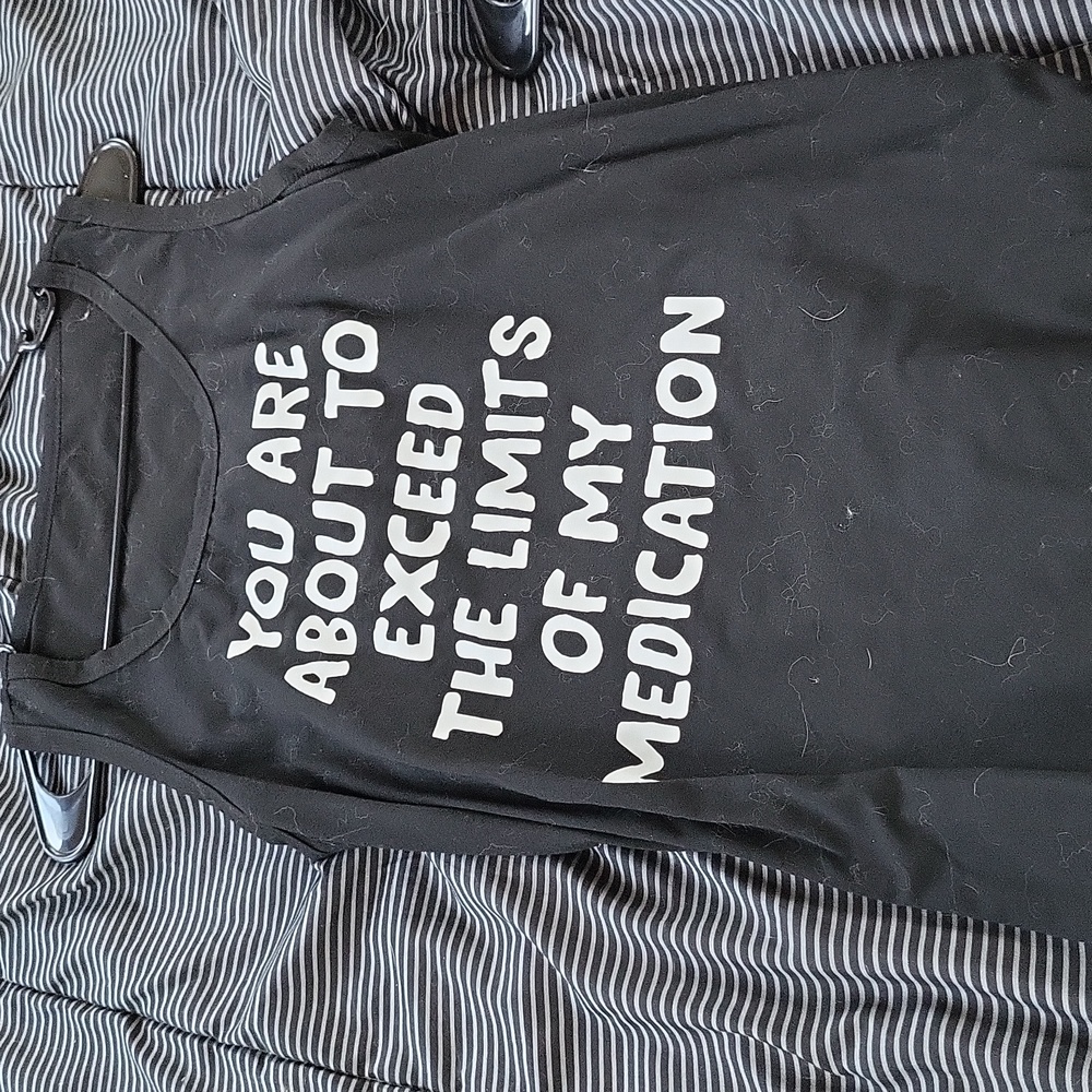 Source Unknown Black Tank Top with White Text